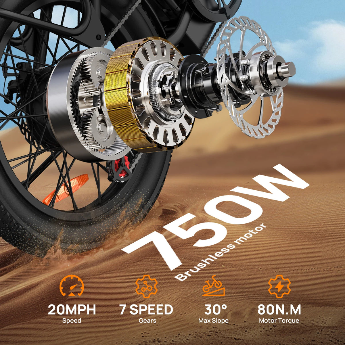 URLIFE 750W Electric Fat Tire Bike With Removable Battery 7-Speed