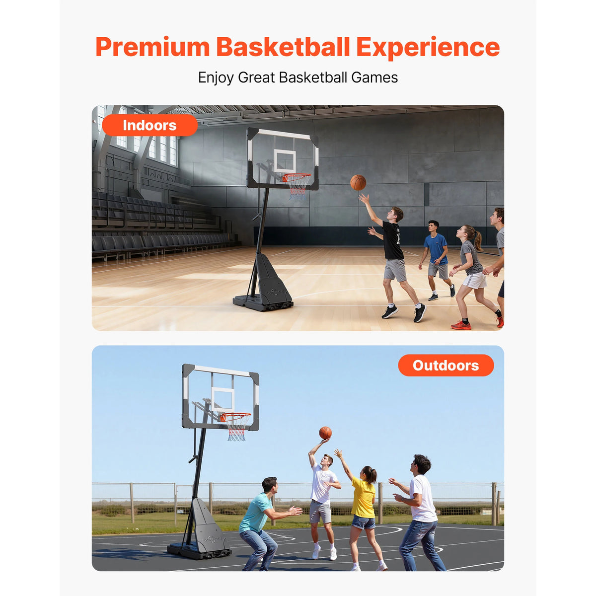 Portable Height Adjustable Basketball Hoop With PC Backboard