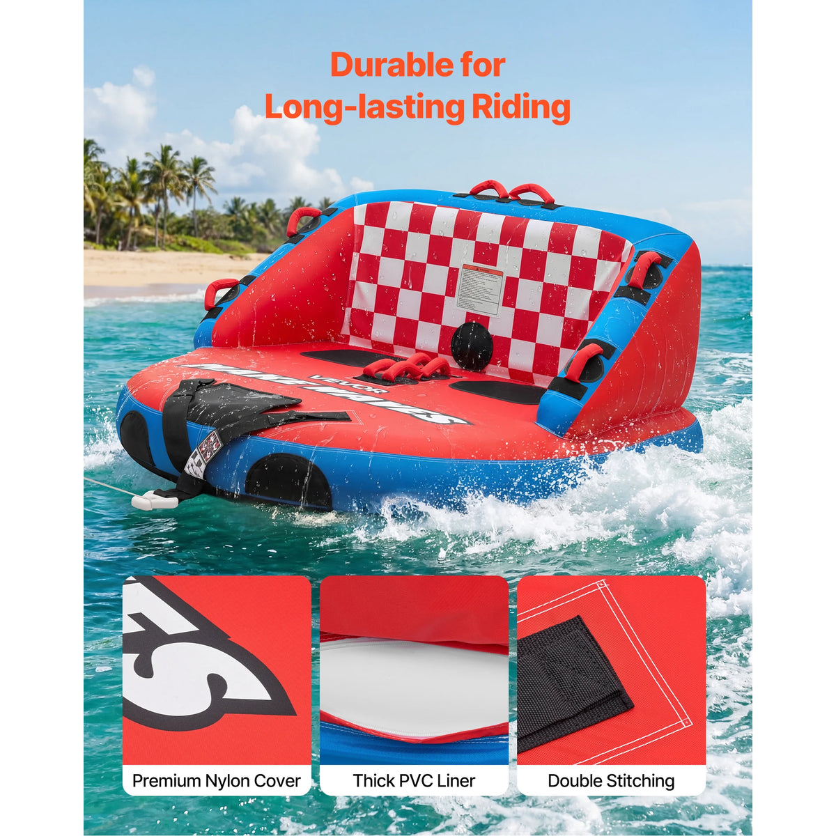 SucceBuy Full Nylon Towable Boating Tubes With Dual Tow Points