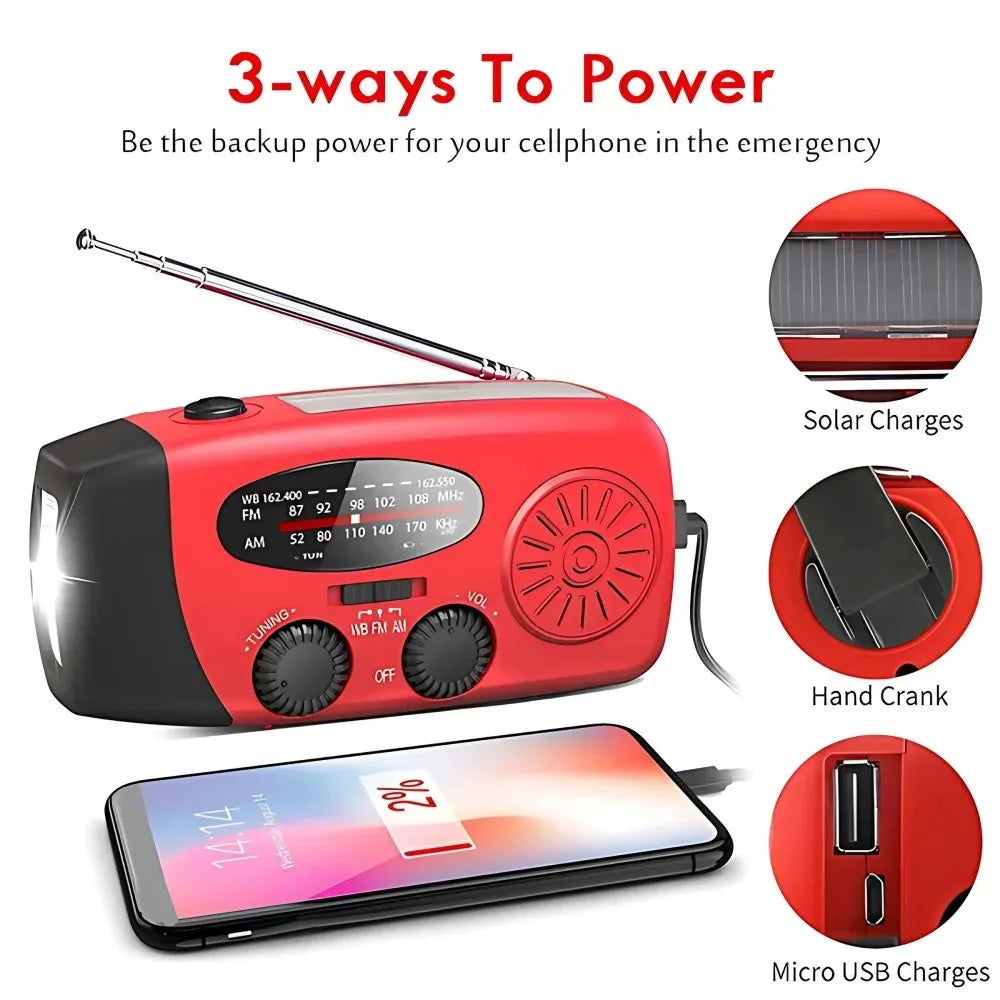 Portable Hand Crank Emergency Radio Solar Power Bank LED Flashlight
