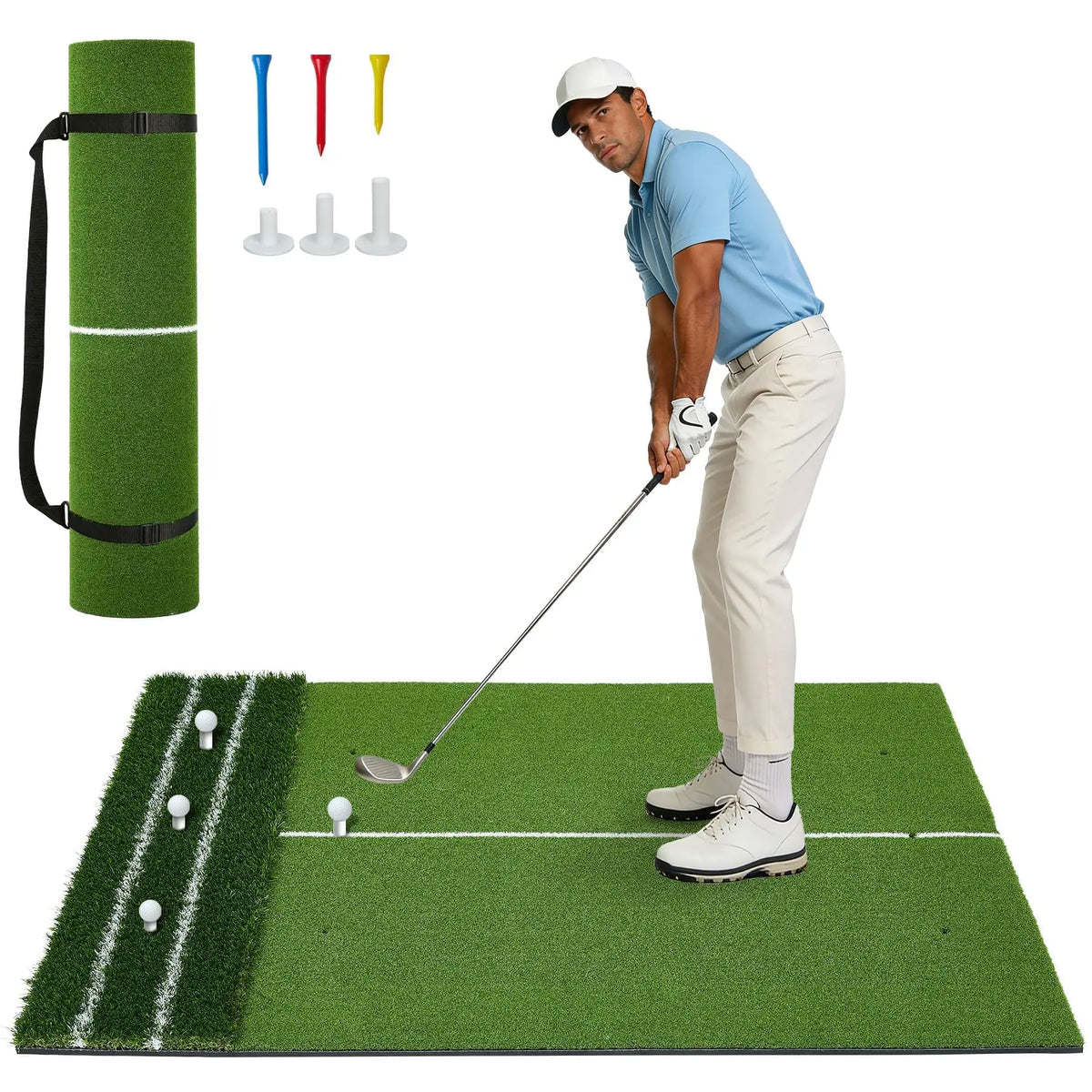 HiMISS Dual Turf Golf Practice Mat With Clear Alignment Lines