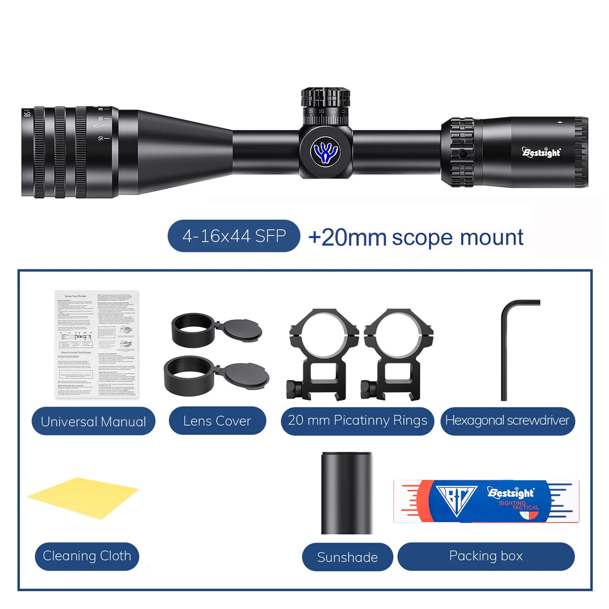Bestsight Tactical Illuminated Hunting Rifle Scope With Red Green Reticle