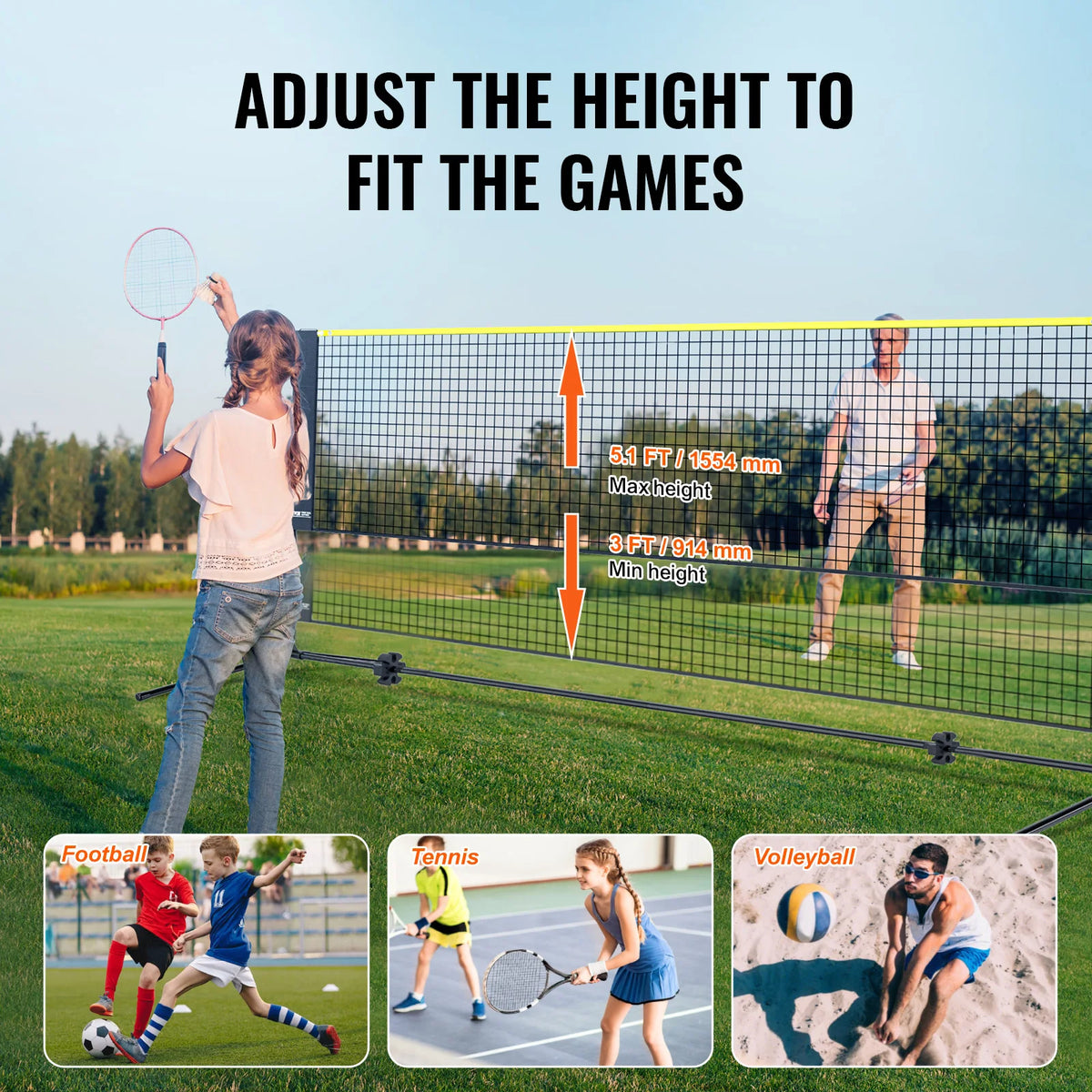 SucceBuy Adjustable Multi Sport Net Set for Badminton Volleyball Tennis