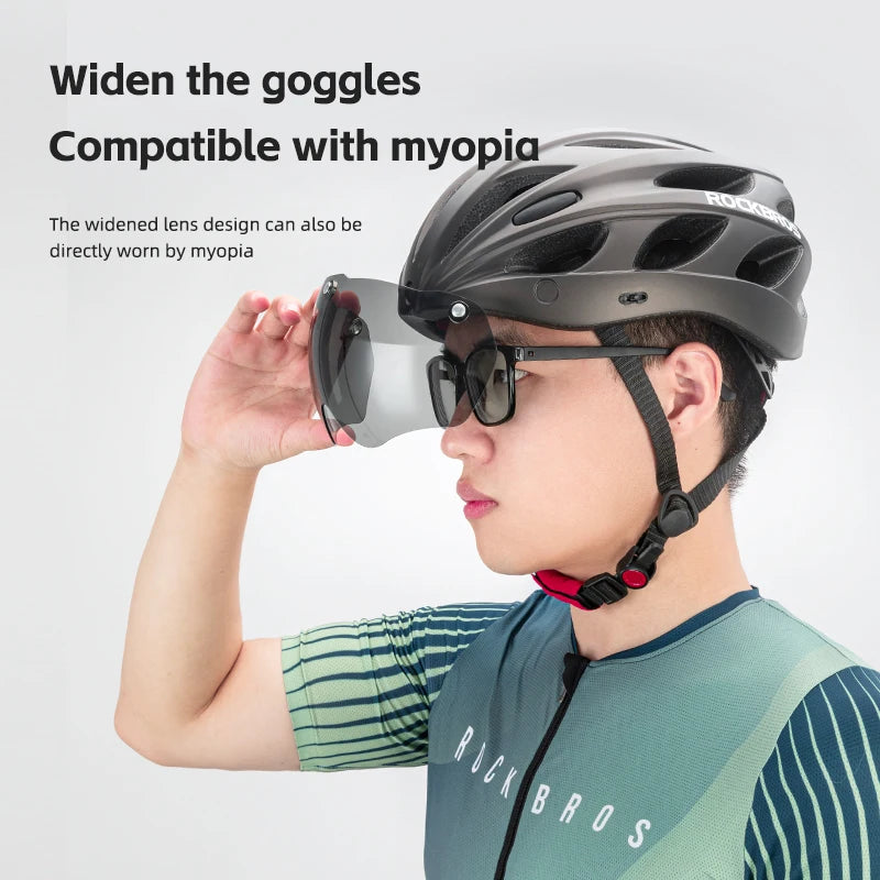 ROCKBROS Lightweight Cycling Helmet With Integrated Goggles For Adults