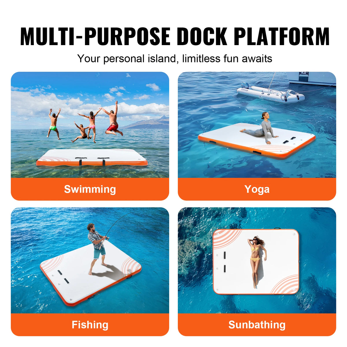 SucceBuy Inflatable Nonslip Floating Pool Dock With Ladder