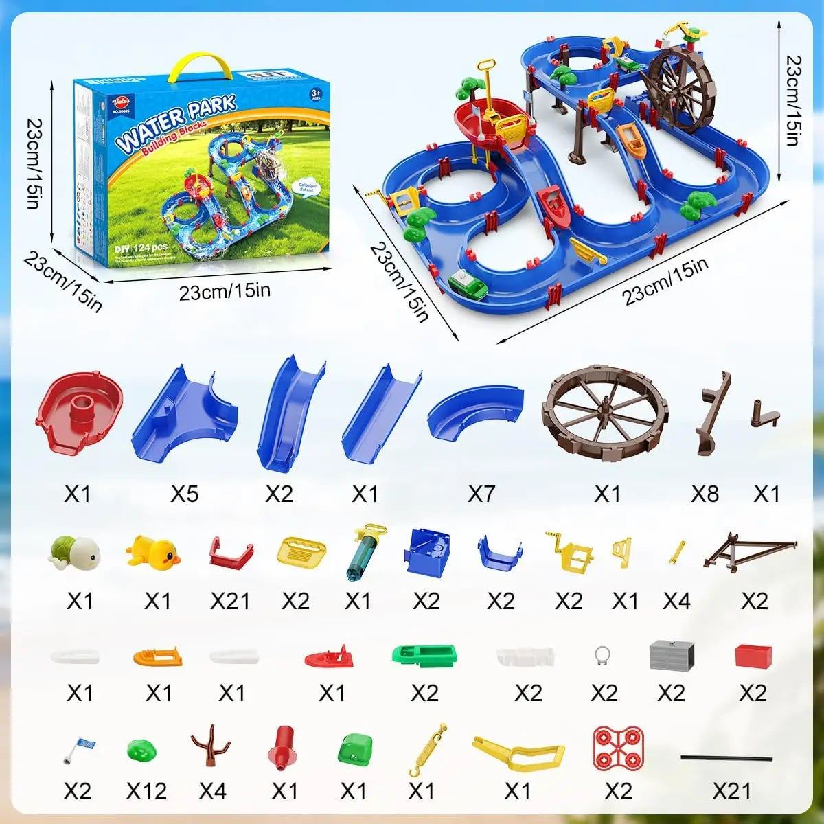 VATOS Outdoor Waterwheel Truck Water Channel Playset for Kids