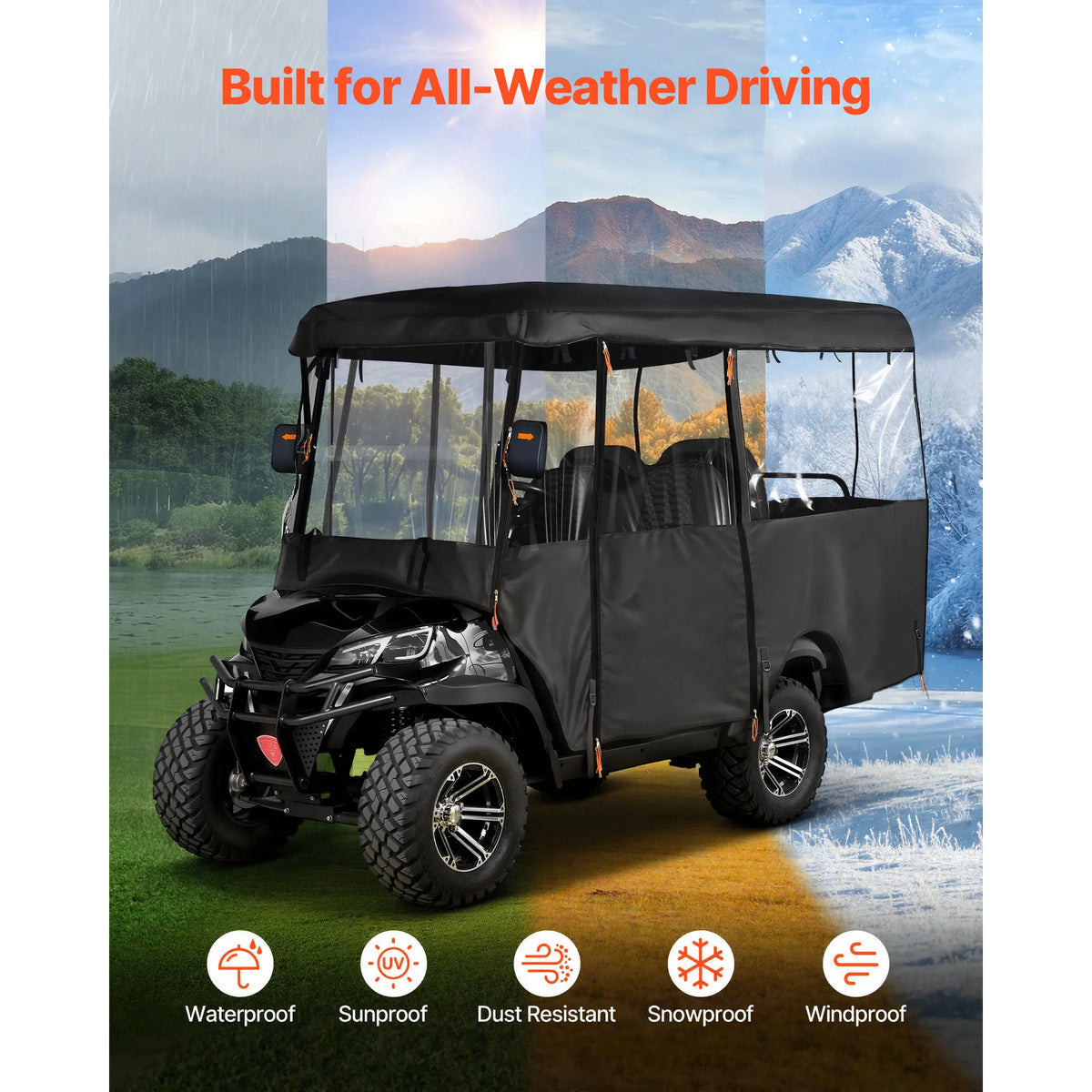 SucceBuy Waterproof Golf Cart Cover Full Enclosure Secure Fit Design