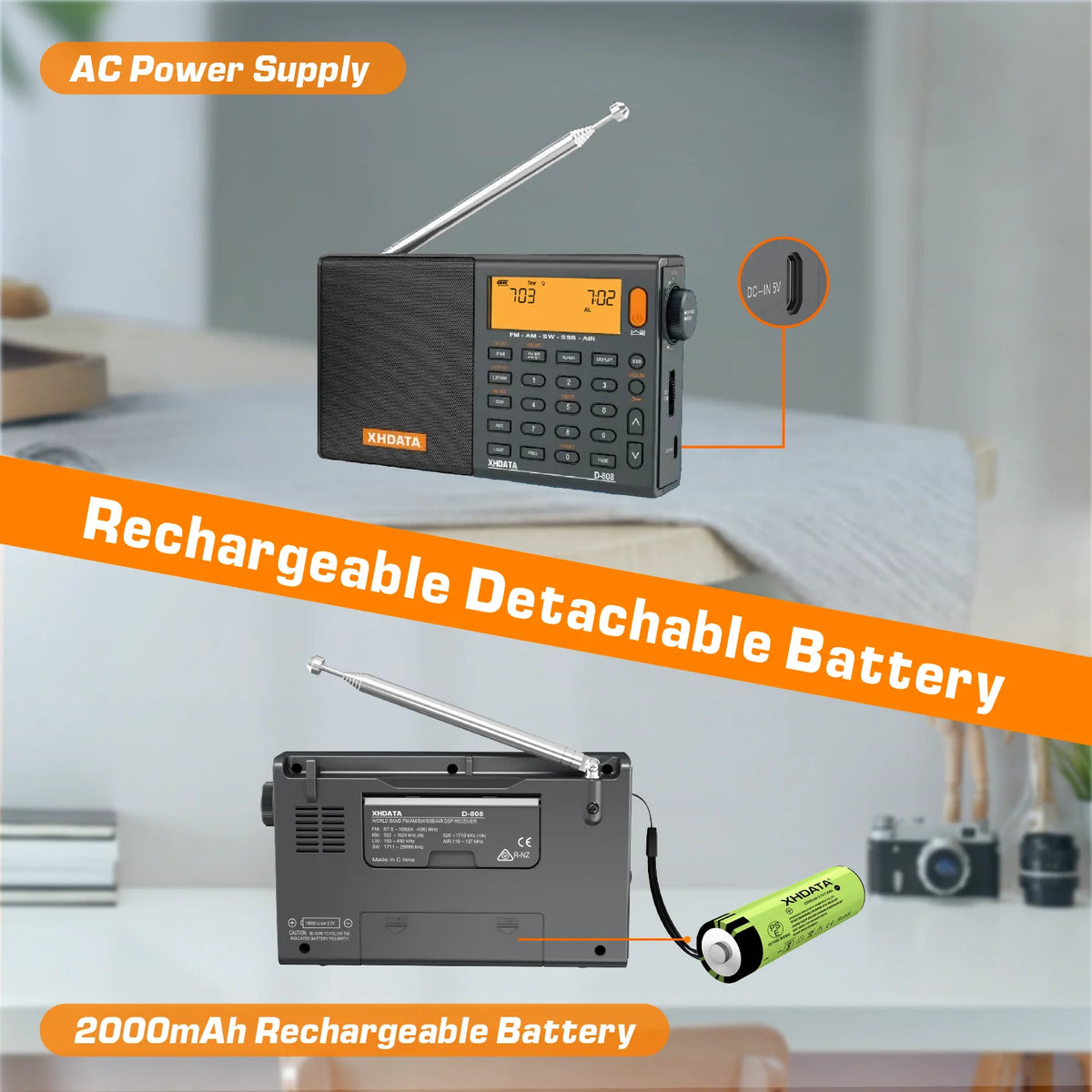 XHDATA D-808 Portable AM FM SW Radio With SSB RDS Receiver