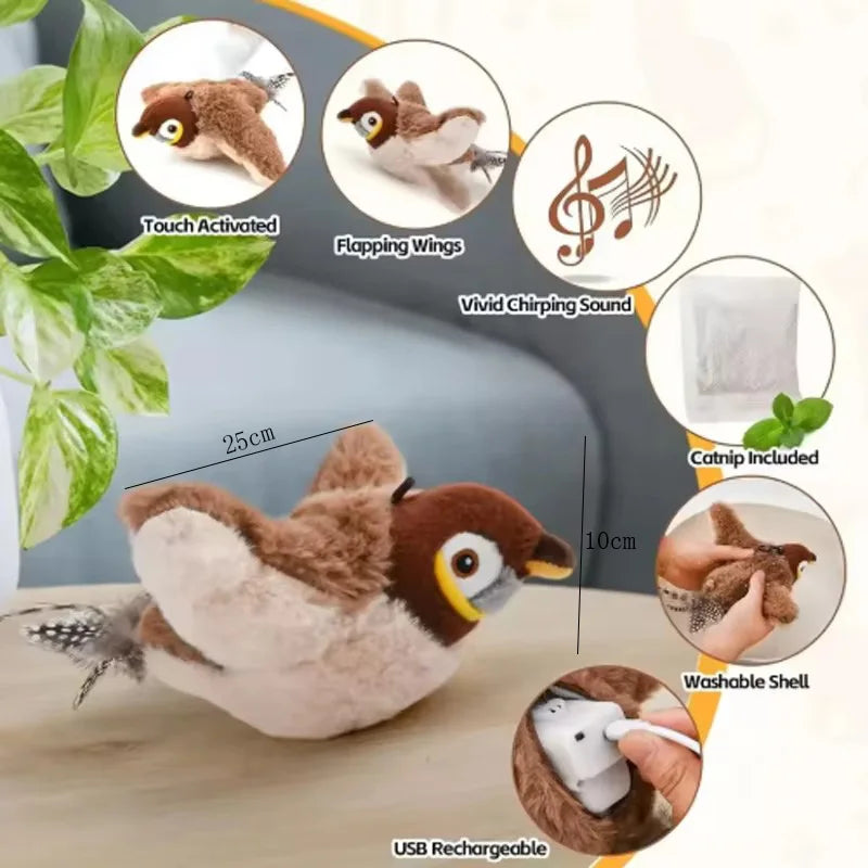 Interactive Touch Activated Chirping Plush Bird Cat And Dog Toy