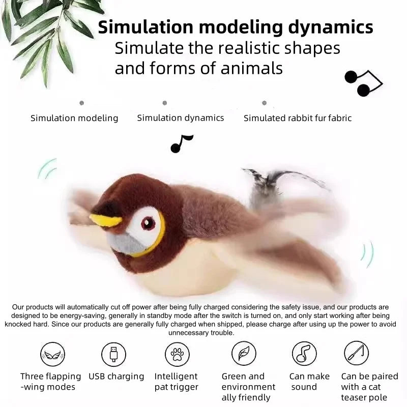 Interactive Touch Activated Chirping Plush Bird Cat And Dog Toy