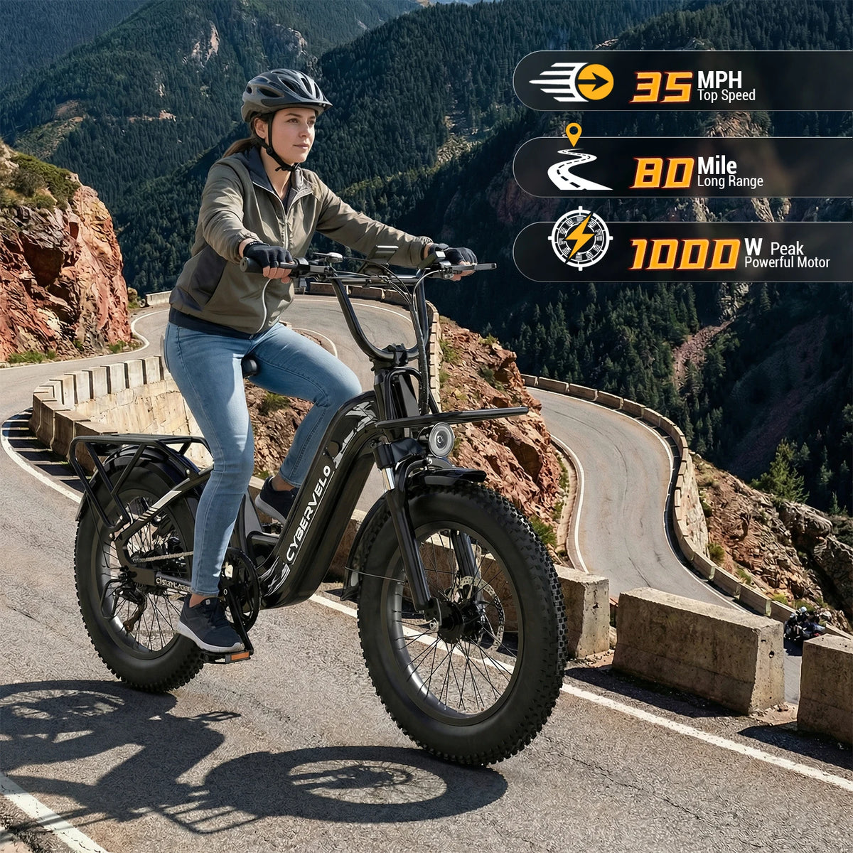 Cybervelo 1000W Electric Bike 48V Battery Step Through