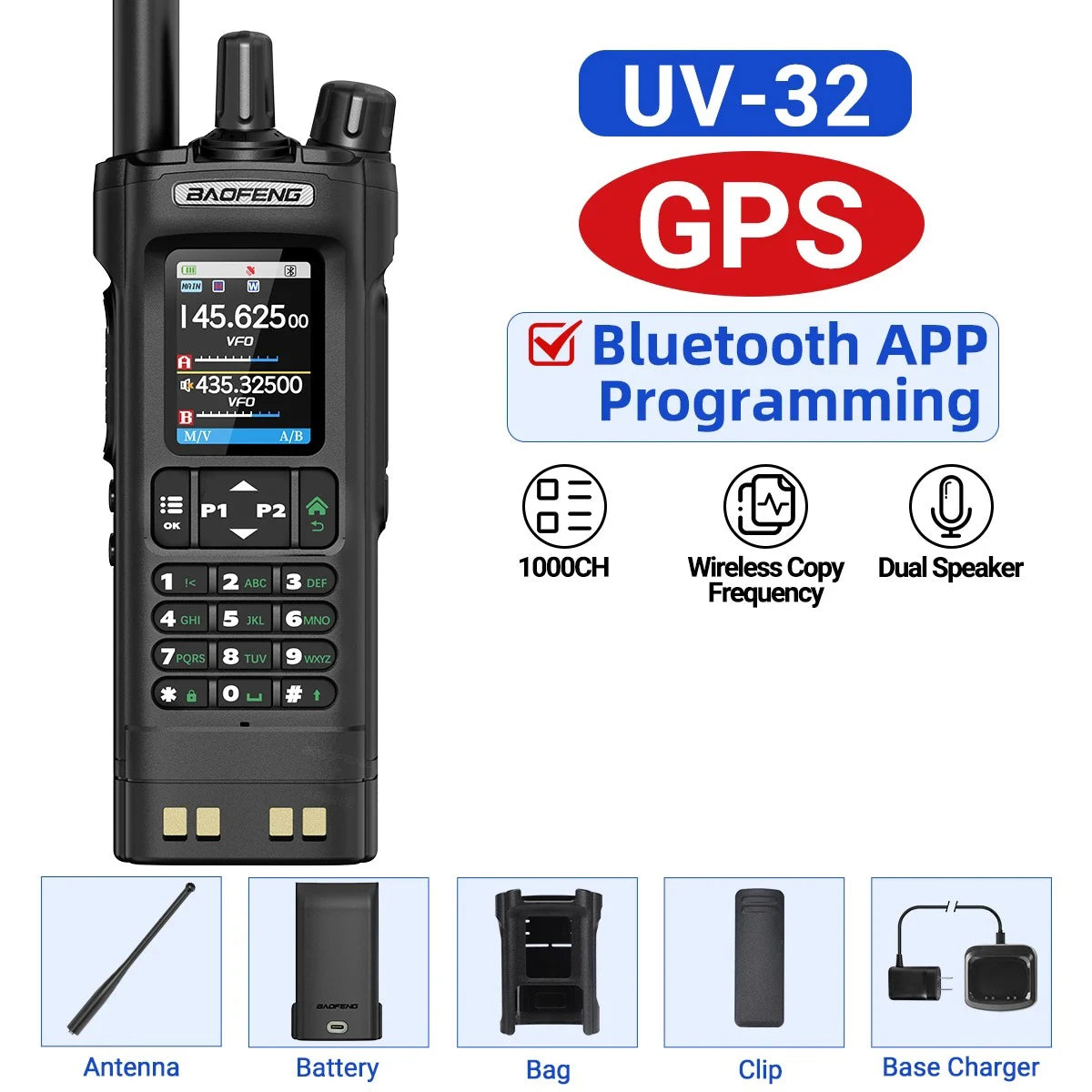 BAOFENG UV-32 GPS Bluetooth AM FM Walkie Talkie Radio