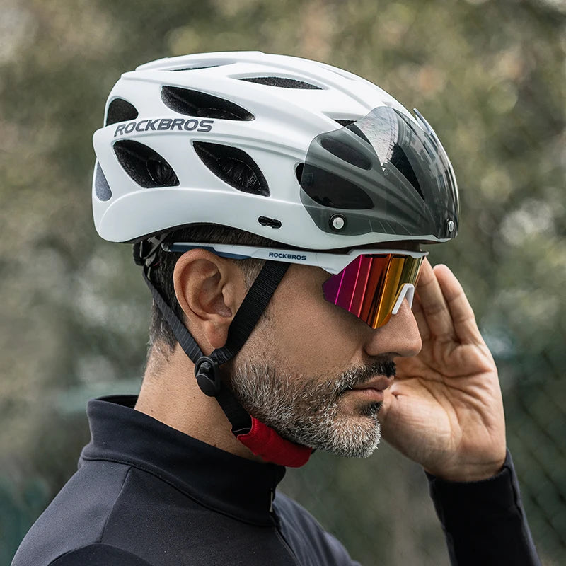 ROCKBROS Lightweight Cycling Helmet With Integrated Goggles For Adults