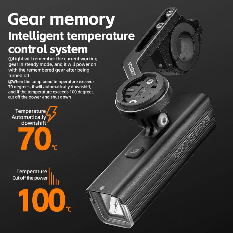 ROCKBROS Rechargeable Aluminum Bicycle Headlight for Road and MTB