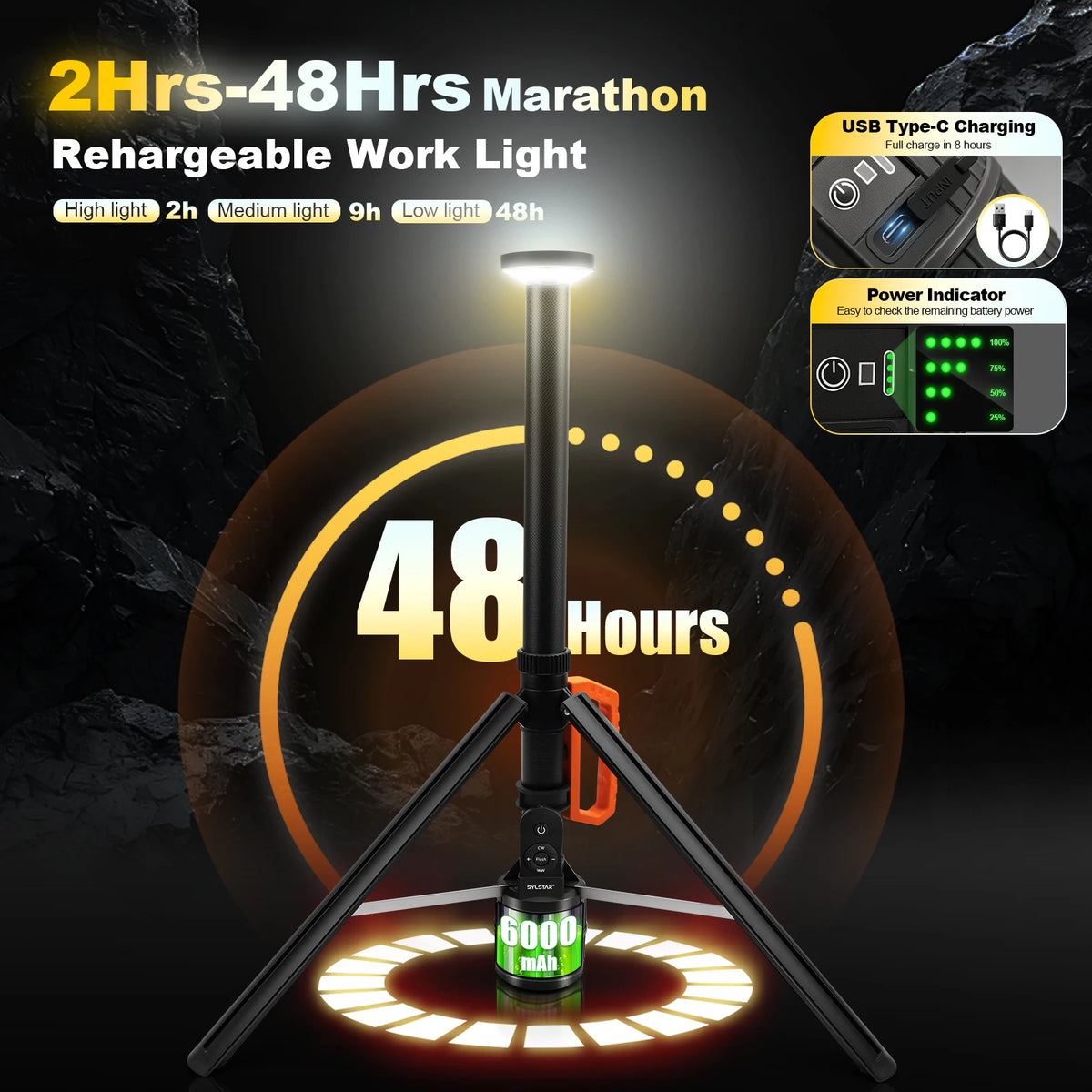Rechargeable Telescopic 360 Degree LED Work Light With Remote Control