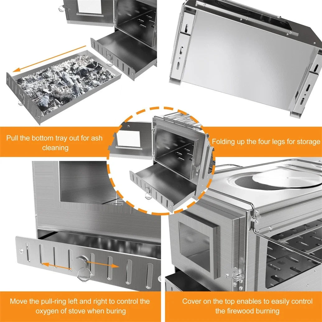 Unho Portable Wood Burning Stove For Outdoor Heating And Cooking