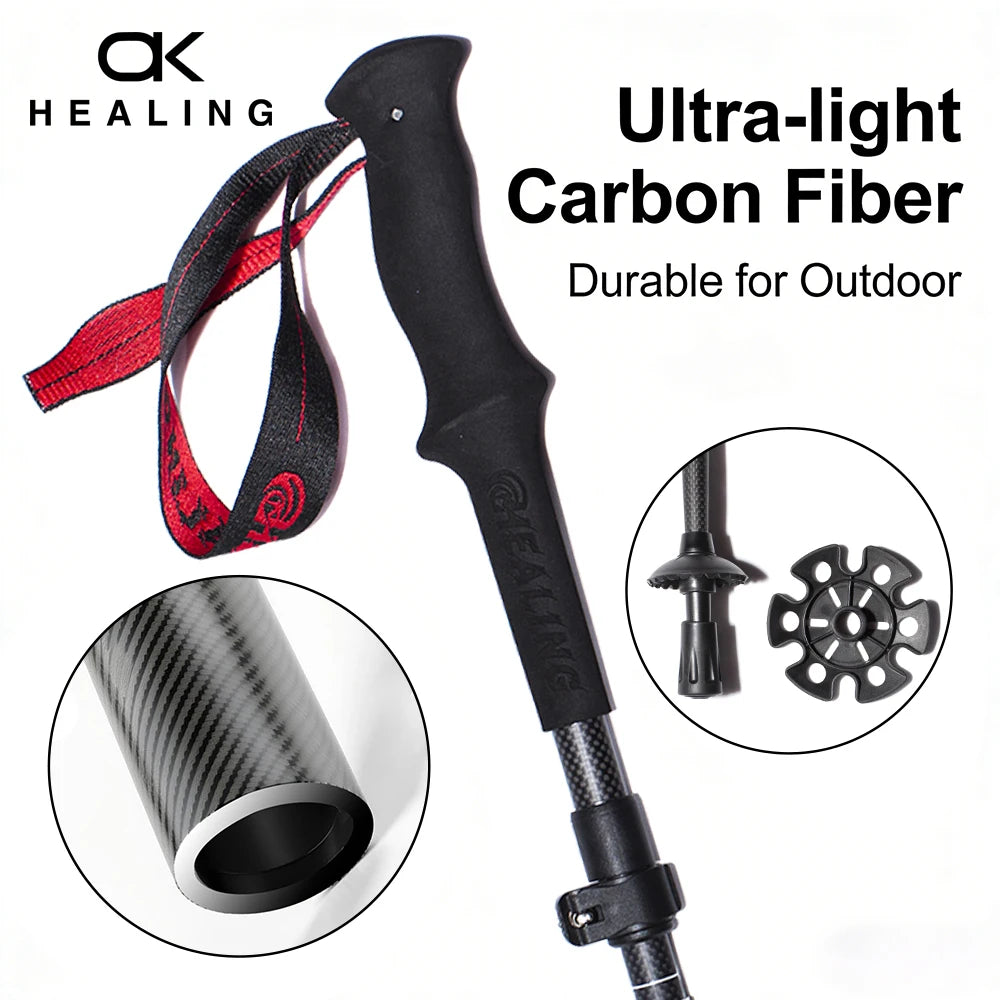 OKHEALING Ultralight Carbon Fiber Folding Trekking Poles For Hiking