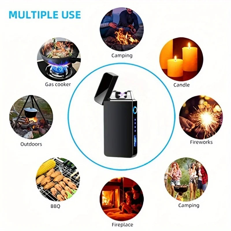 Windproof Dual Arc Plasma Lighter With USB Rechargeable Power Display