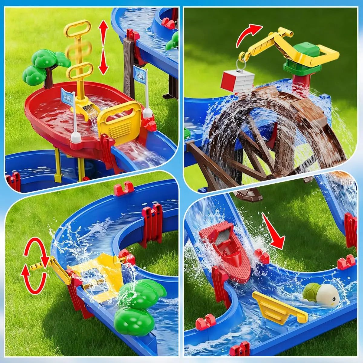 VATOS Outdoor Waterwheel Truck Water Channel Playset for Kids
