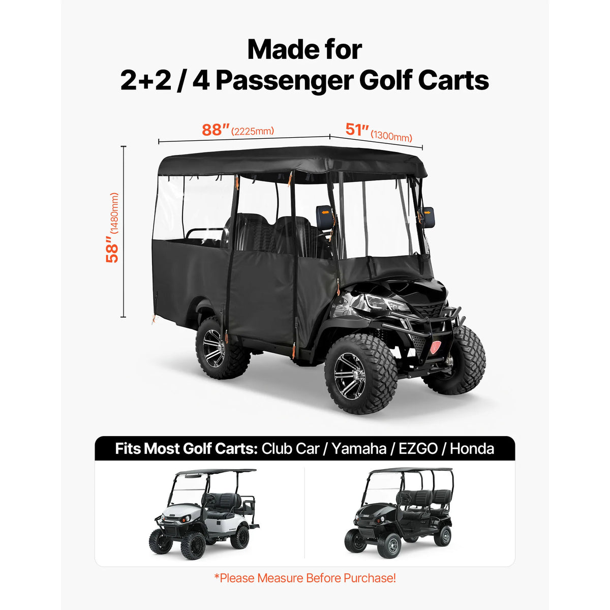 SucceBuy Waterproof Golf Cart Cover Full Enclosure Secure Fit Design
