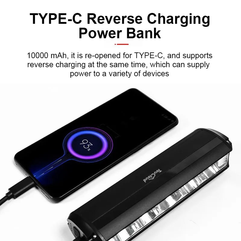 TouCloud Waterproof USB Rechargeable Bicycle Headlight With Power Bank