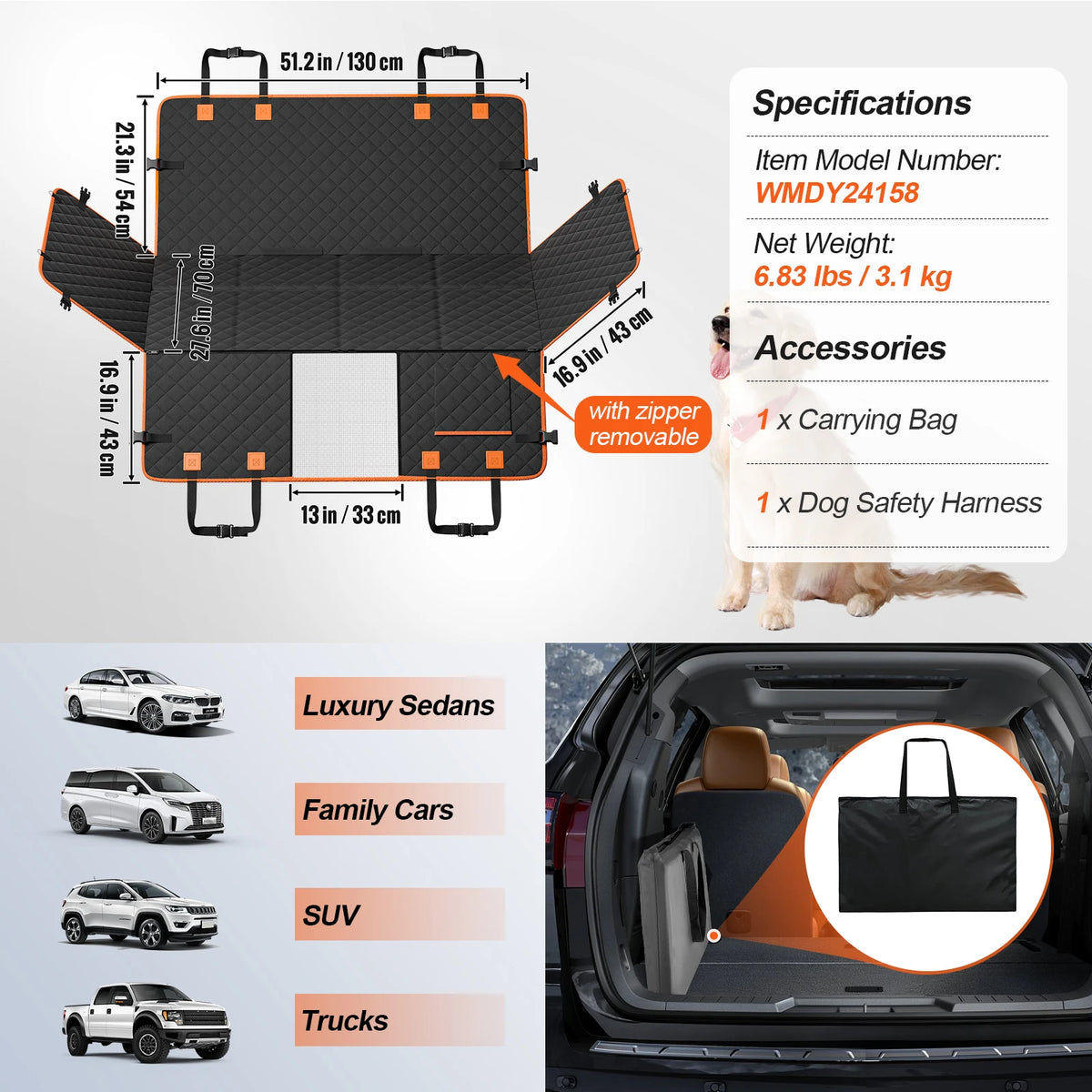 SucceBuy Dog Car Seat Extender Bed Cover With Mesh Window