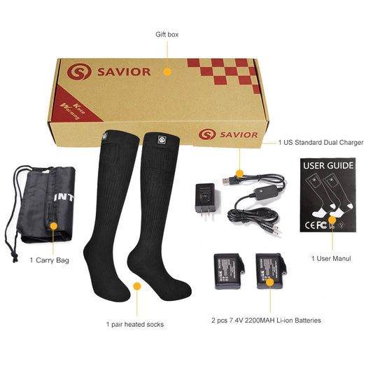 Savior Rechargeable Heated Thermal Socks for Outdoor Winter Activities