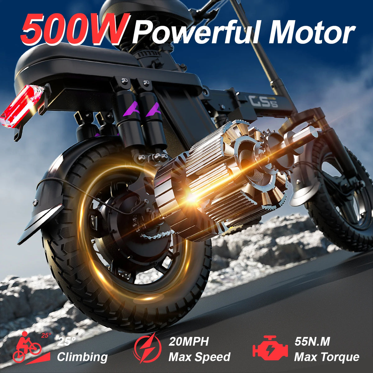 UPlee GS5 500W Peak Folding Electric Bike With Removable Battery