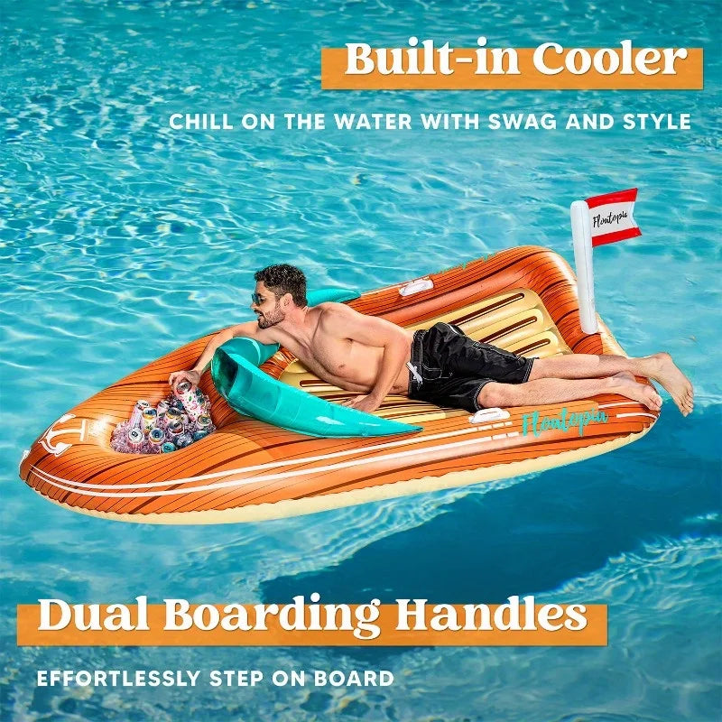 JOYFY Giant Inflatable Boat Pool Float With Cooler For Parties