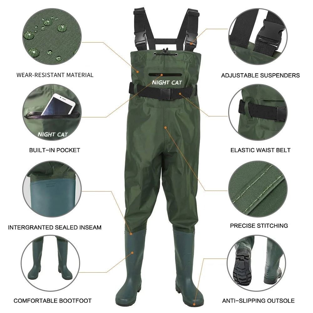 Night Cat Waterproof Chest Waders With Boots for Fishing and Hunting