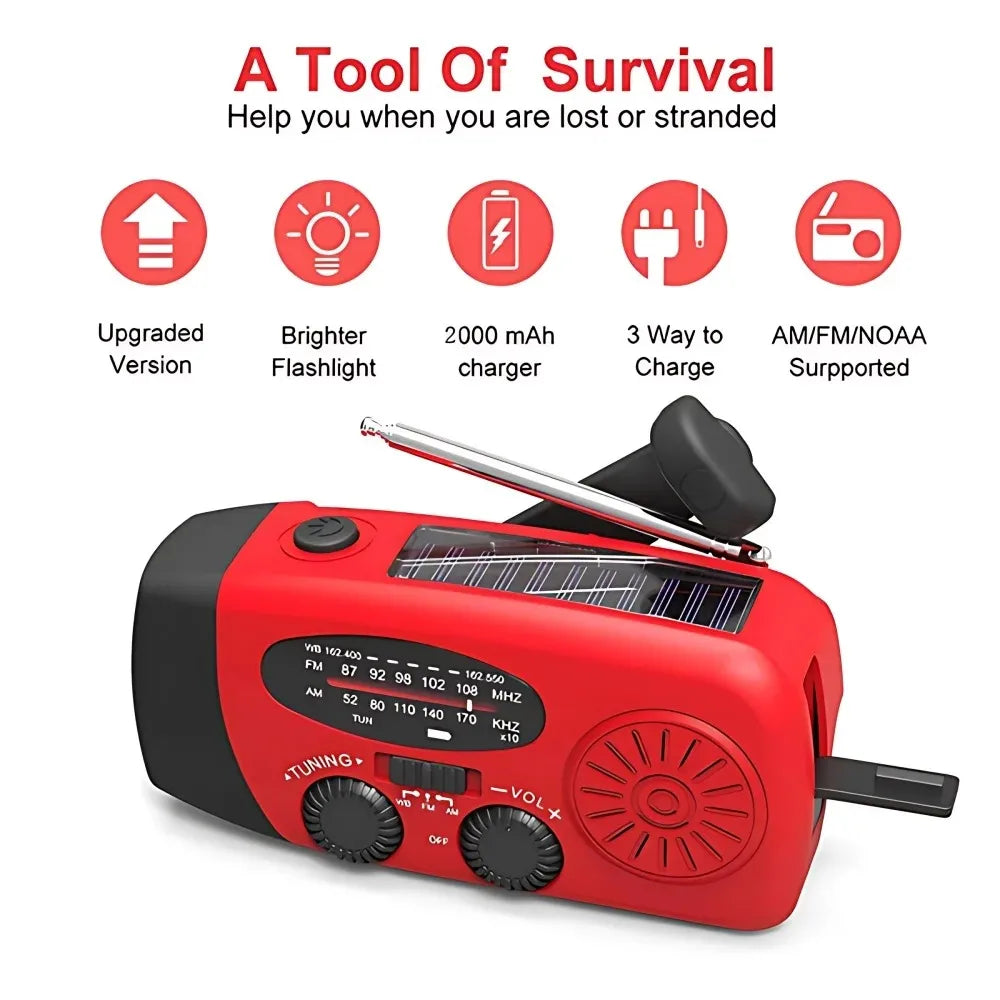 Portable Hand Crank Emergency Radio Solar Power Bank LED Flashlight