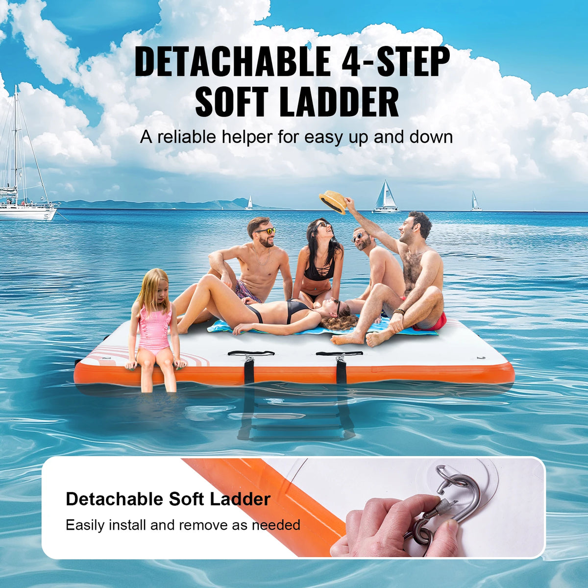 SucceBuy Inflatable Nonslip Floating Pool Dock With Ladder