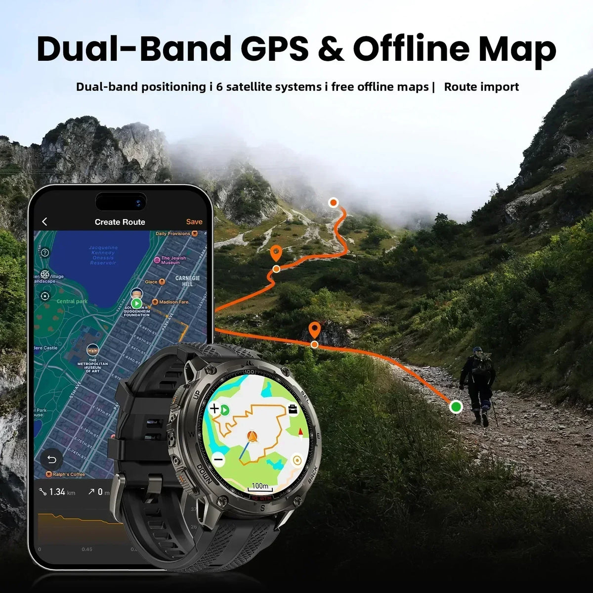 KOSPET Tank T4 GPS Smart Watch With Offline Maps Tracking