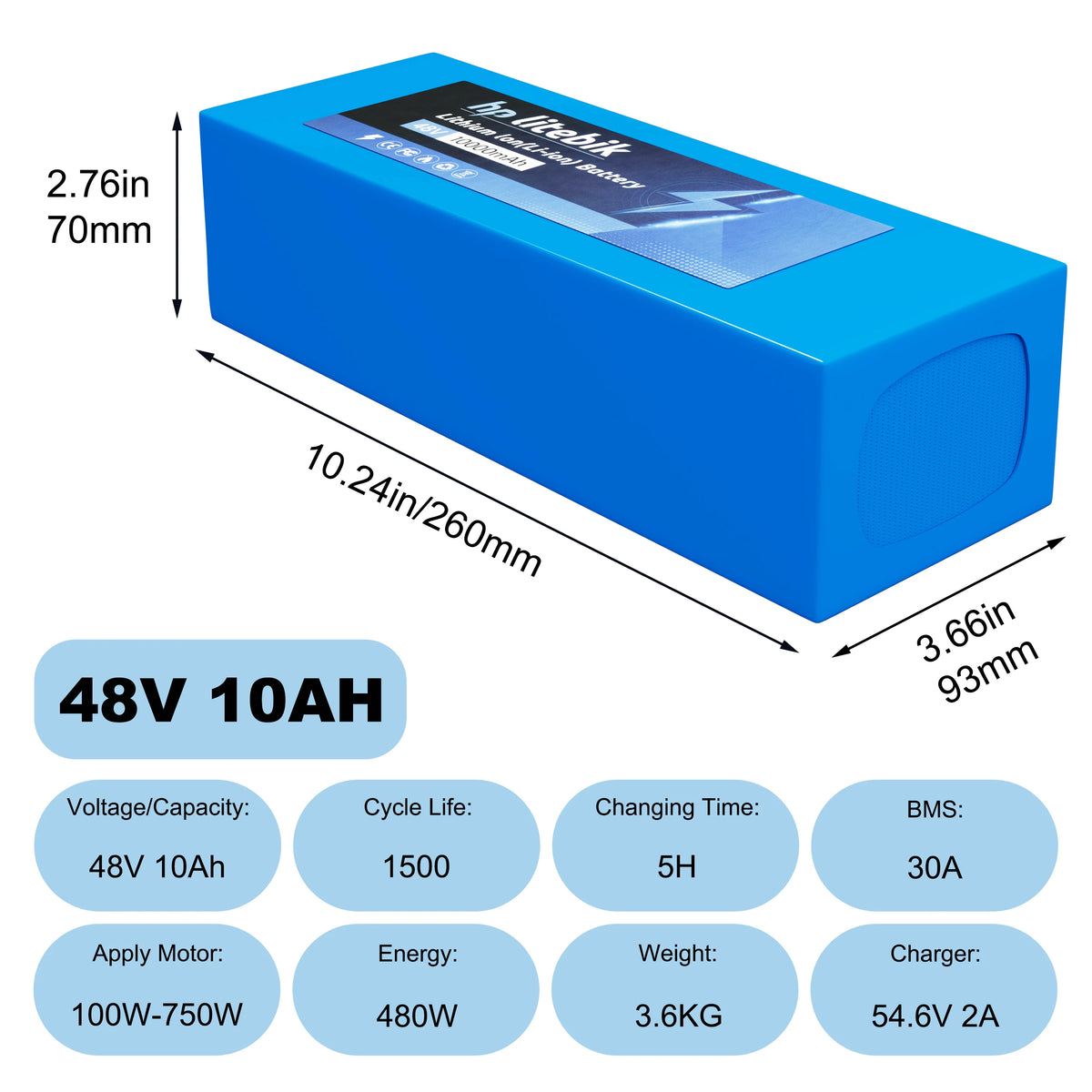 Cao Mm Ebike Battery 10Ah 20Ah Rechargeable Lithium Ion