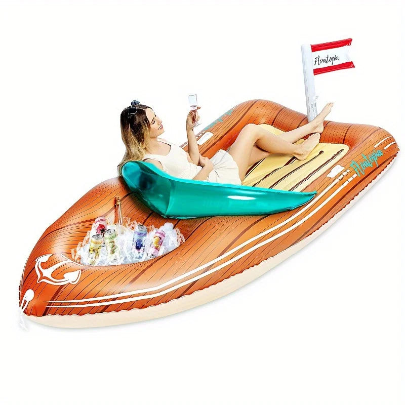 JOYFY Giant Inflatable Boat Pool Float With Cooler For Parties