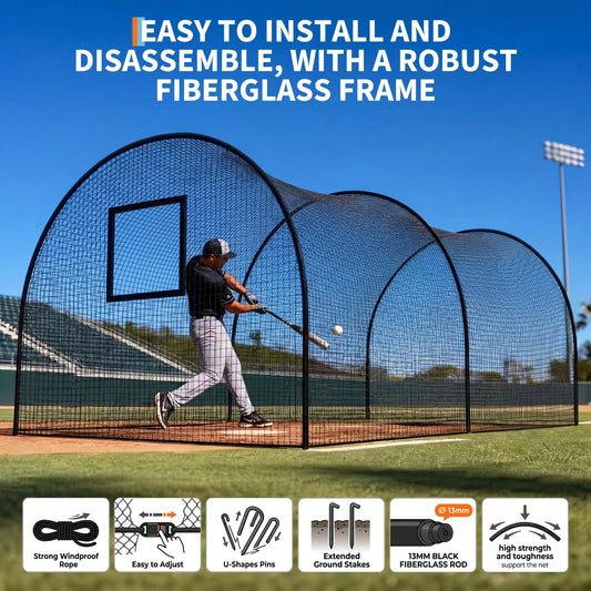 HiMISS Baseball Batting Cage With Frame And Net For Practice