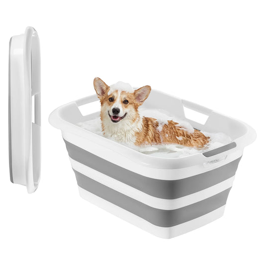 SucceBuy Collapsible Portable Dog Bathtub With Built In Drainage
