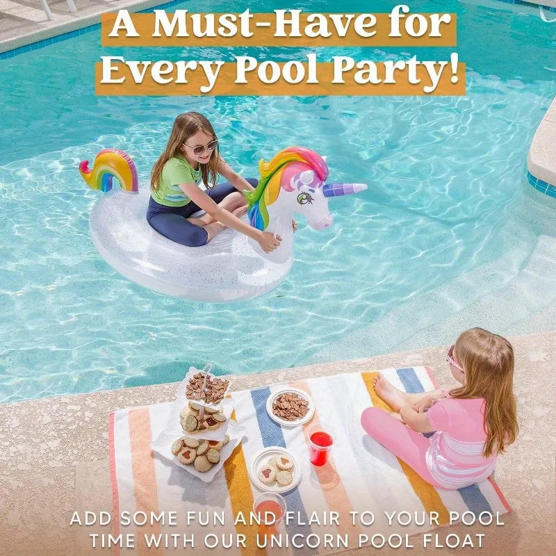 Joyyf Inflatable Unicorn Pool Float With Sparkling Glitter Details