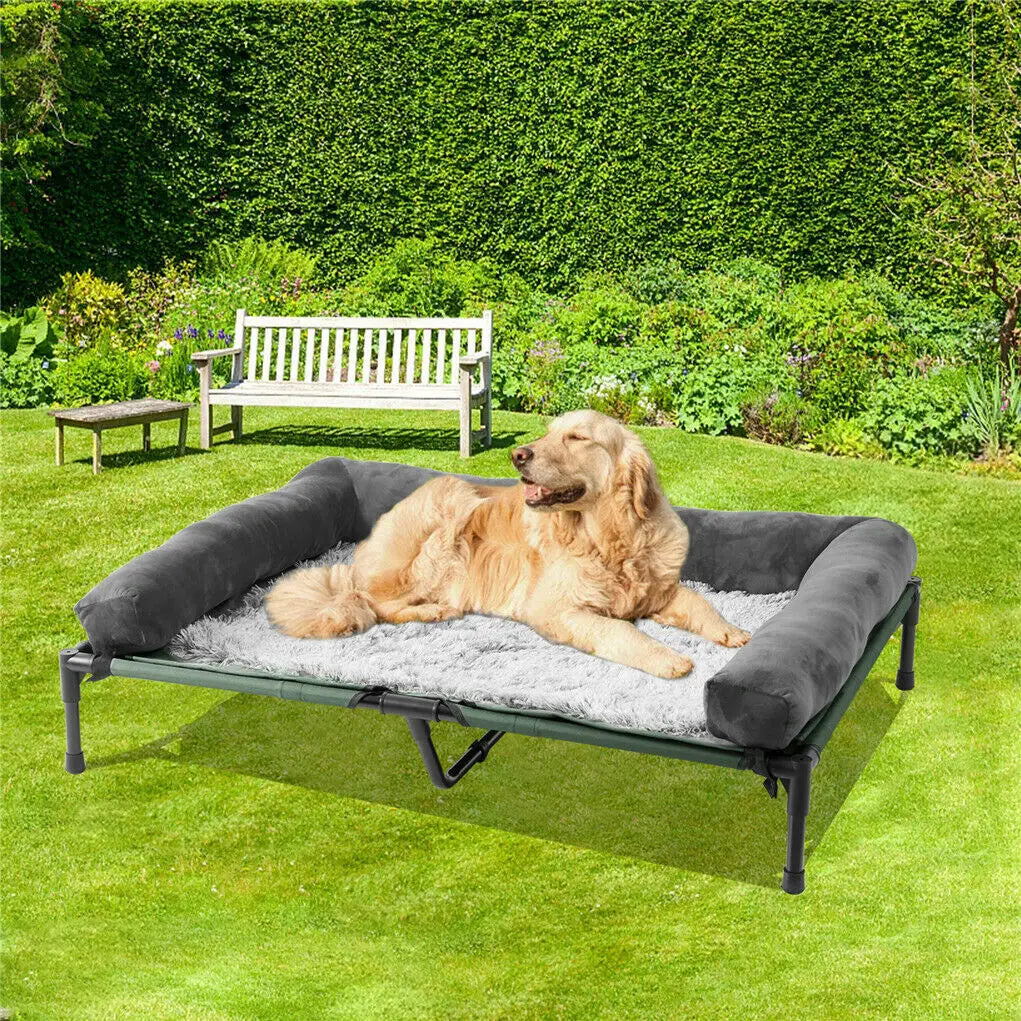 BINGOPAW Elevated Pet Lounger Bed With Detachable Plush Bolster And Cooling Design