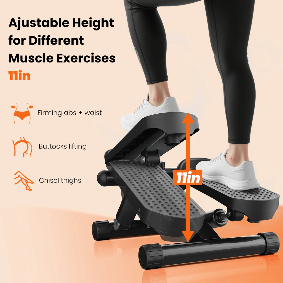 Mini Stepper With Resistance Bands And LCD Monitor For Home Cardio