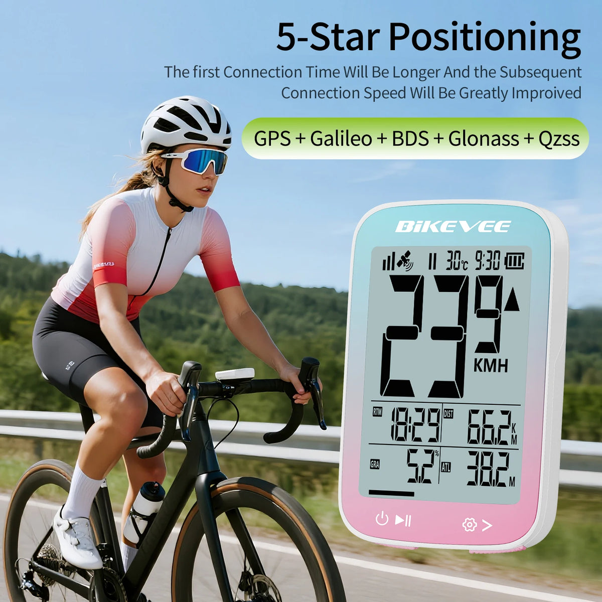 Bikevee Wireless GPS Bike Computer With Rechargeable LCD Display
