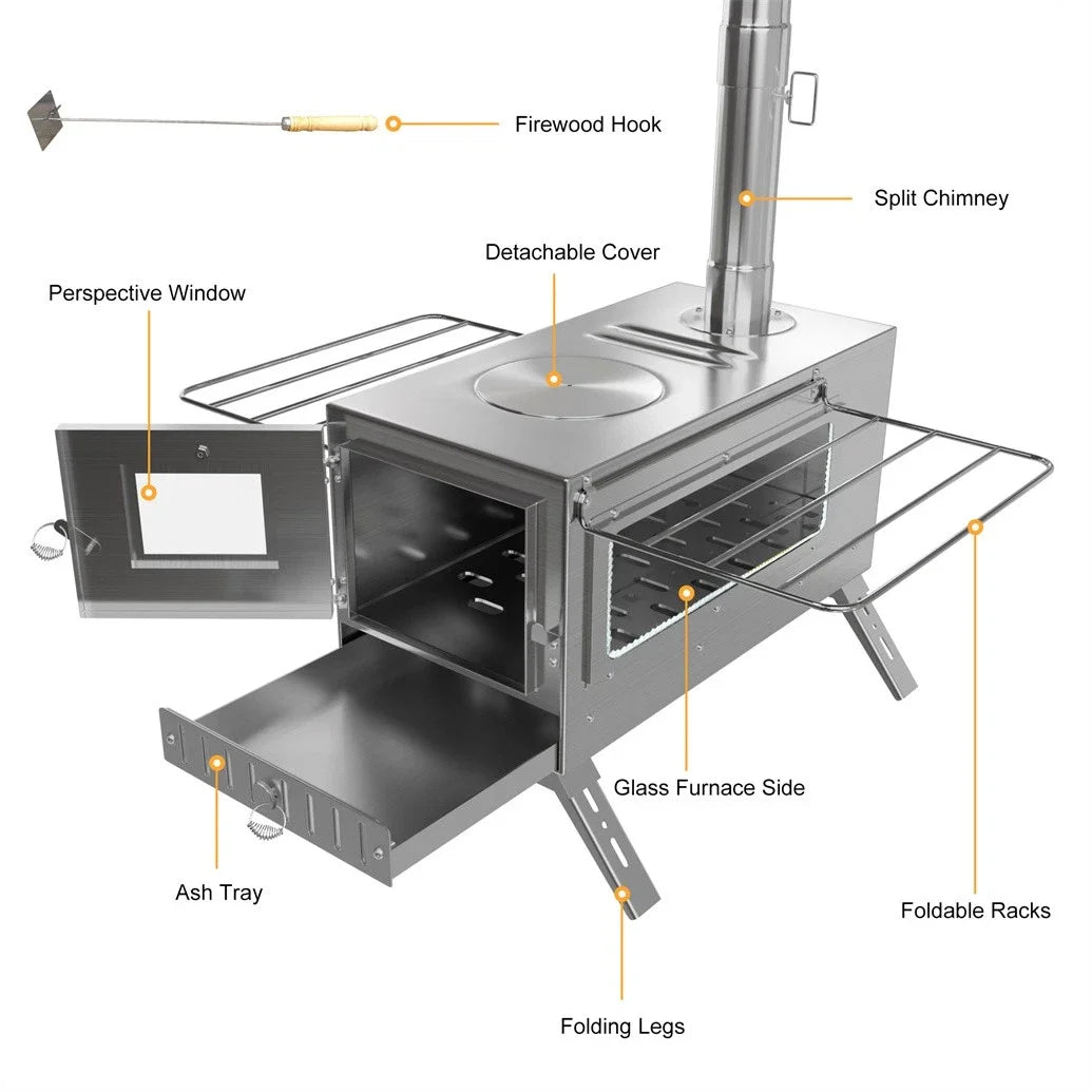 Unho Portable Wood Burning Stove For Outdoor Heating And Cooking