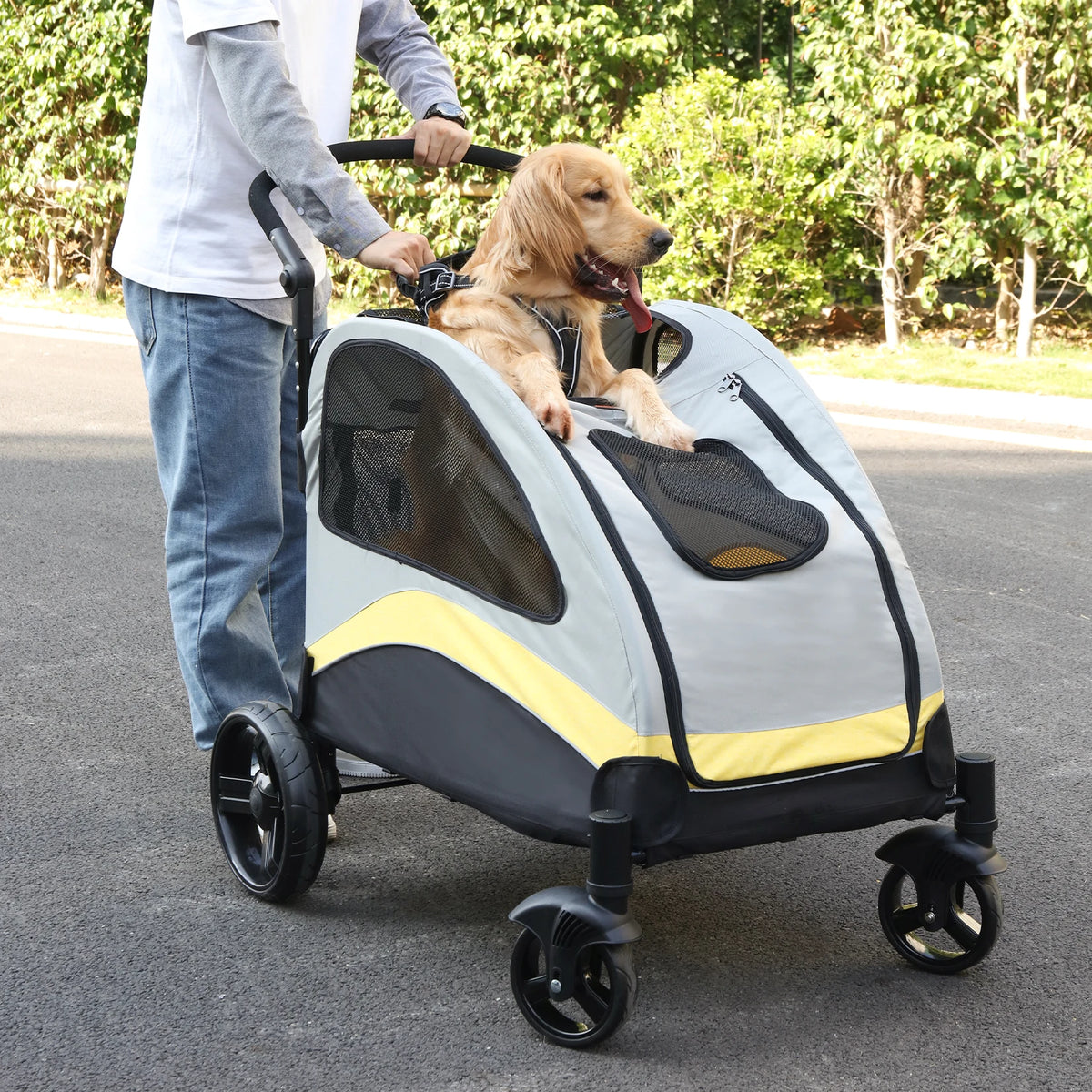 Foldable Portable Dog Stroller With 4 Wheels Breathable Pet Carrier