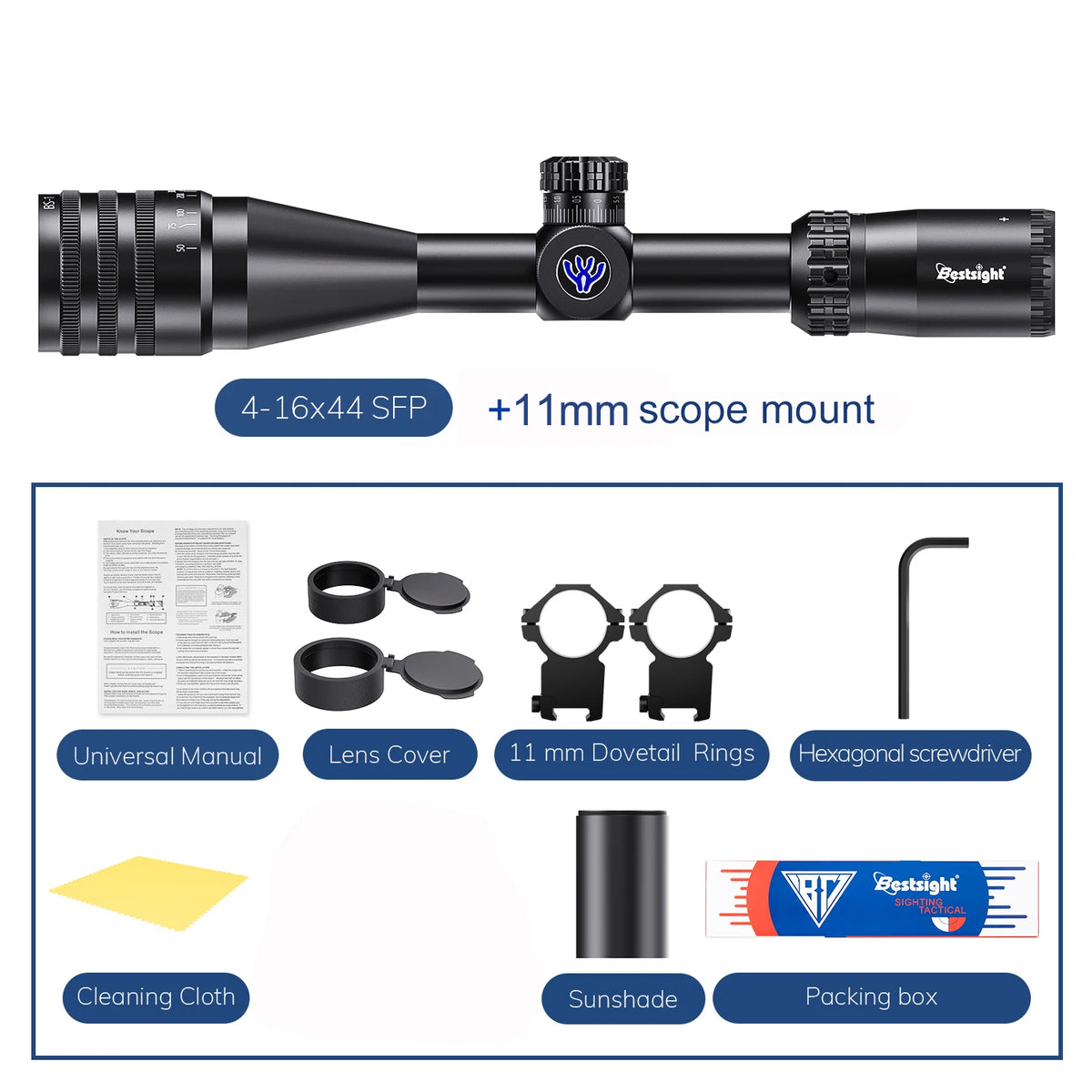 Bestsight Tactical Illuminated Hunting Rifle Scope With Red Green Reticle