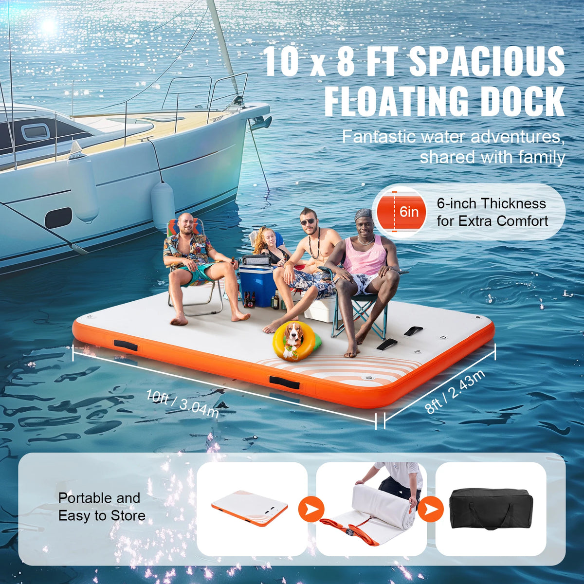 SucceBuy Inflatable Nonslip Floating Pool Dock With Ladder