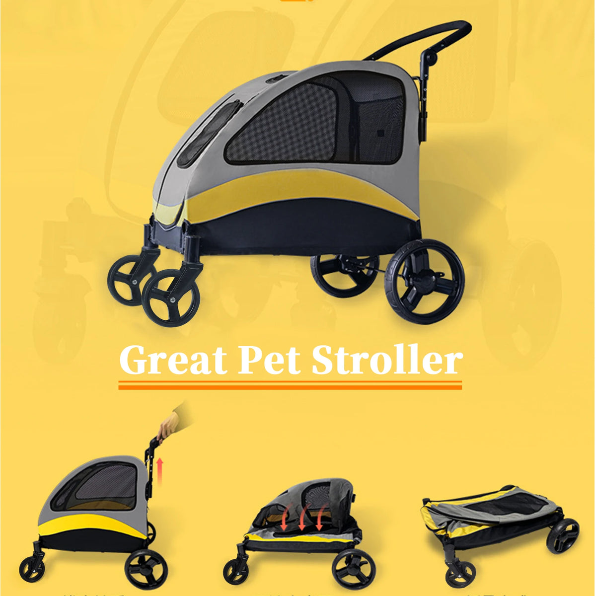 Foldable Portable Dog Stroller With 4 Wheels Breathable Pet Carrier