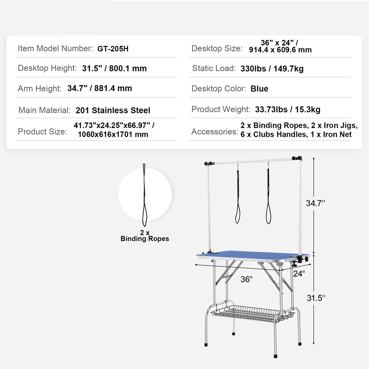 Foldable Pet Grooming Table With Clamp And Grooming Loop