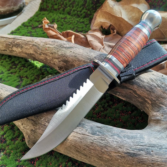 Doom Blade Stainless Steel Fixed Hunting Knife With Wooden Handle