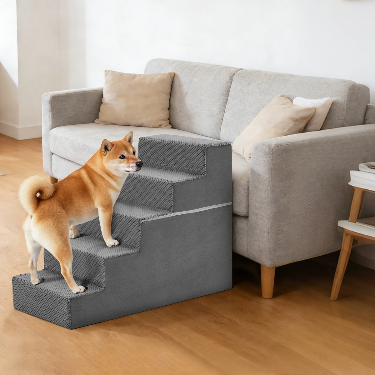 Curved Foam Dog Stairs With Non Slip Steps For Pets