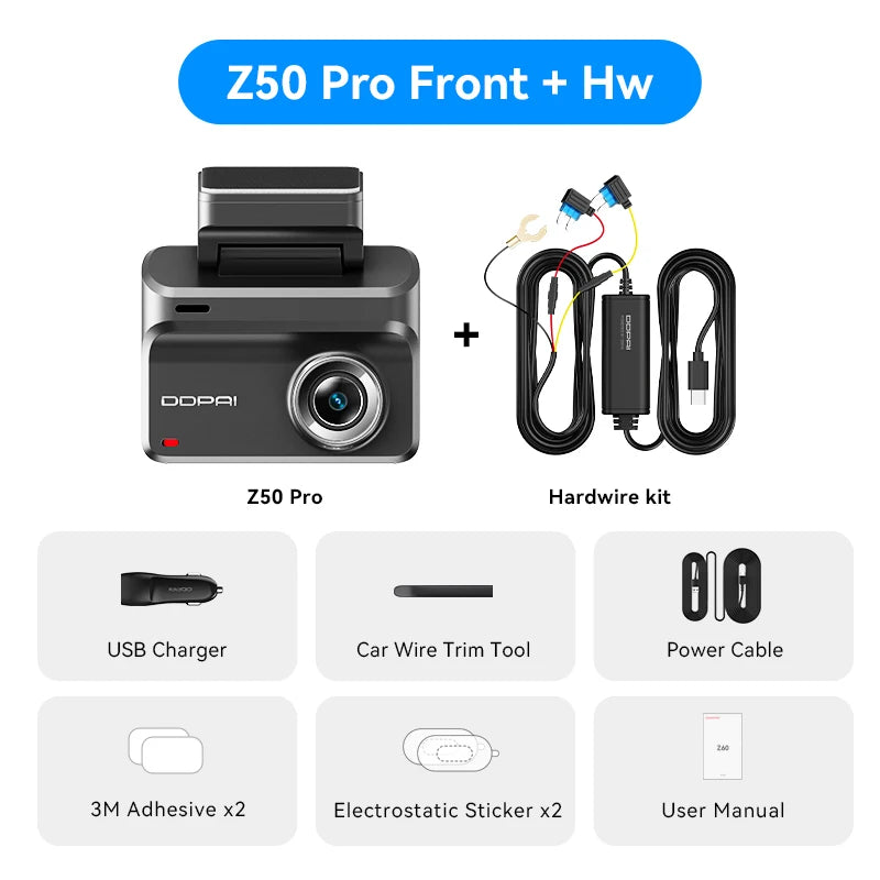 DDpai Z50 Pro 4K Front Rear Dash Camera With WiFi